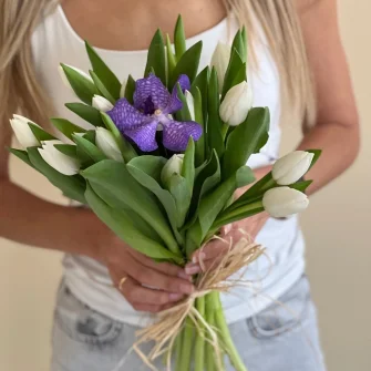 15 белых тюльпанов